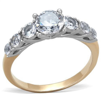 WildKlass Stainless Steel Ring Two-Tone IP Rose Gold Women AAA Grade CZ Clear-WildKlass Jewelry