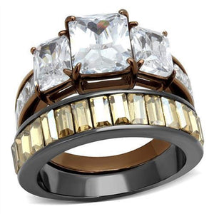 WildKlass Stainless Steel Ring IP Light Black & IP Light Coffee Women AAA Grade CZ Clear-WildKlass Jewelry