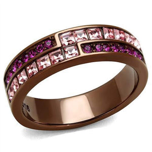 WildKlass Stainless Steel Ring IP Coffee Light Women Top Grade Crystal Multi Color-WildKlass Jewelry