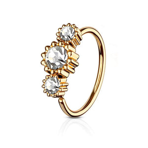 3 Round CZ Set Rose Gold IP Plated 316L Surgical Steel WildKlass Hoop Ring for Nose & Ear Cartilage-WildKlass Jewelry