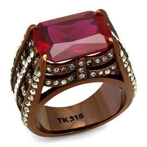 WildKlass Stainless Steel Ring IP Coffee Light Women Synthetic Garnet-WildKlass Jewelry
