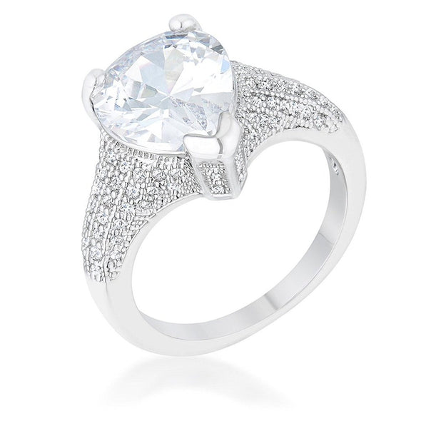WildKlass 5.8ct CZ Rhodium Plated Pear Cocktail Ring-WildKlass Jewelry
