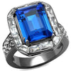WildKlass Stainless Steel Ring IP Light Black (IP Gun) Women Top Grade Crystal Capri Blue-WildKlass Jewelry