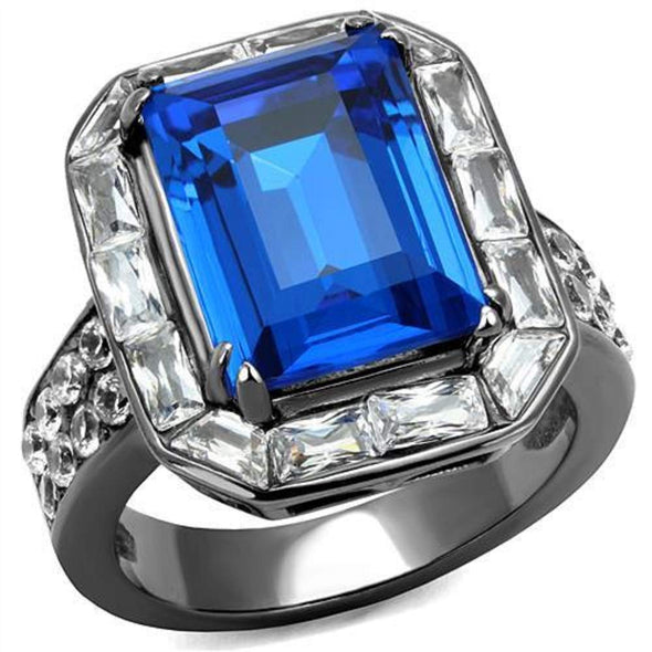 WildKlass Stainless Steel Ring IP Light Black (IP Gun) Women Top Grade Crystal Capri Blue-WildKlass Jewelry