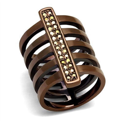 WildKlass Stainless Steel Ring IP Coffee Light Women Top Grade Crystal Light Coffee-WildKlass Jewelry