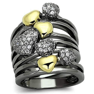 WildKlass Brass Heart Ring Gold+Ruthenium Women AAA Grade CZ Clear-WildKlass Jewelry