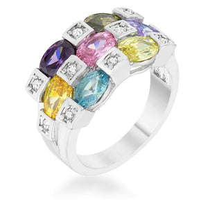 WildKlass 3.1ct Multicolor CZ Rhodium Plated Cocktail Ring-WildKlass Jewelry