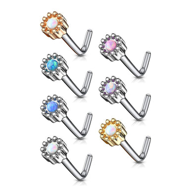 WILDKLASS 7 Pcs of Opal Set Round Top 316L Surgical Steel L Bend Nose Stud Rings Gem Box Package-WildKlass Jewelry