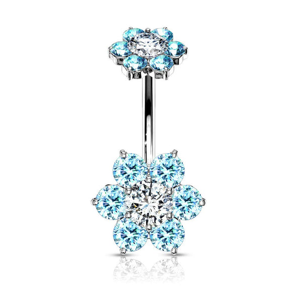 7 CZ Flower with Internally Threaded CZ Flower Top 316L Surgical Steel WildKlass Belly Button Navel Rings-WildKlass Jewelry