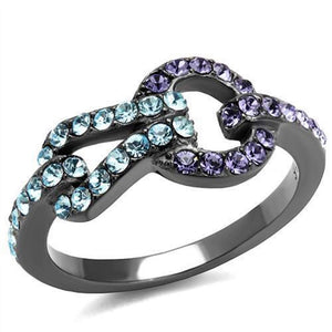 WildKlass Stainless Steel Ring IP Light Black (IP Gun) Women Top Grade Crystal Tanzanite-WildKlass Jewelry