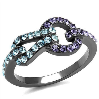 WildKlass Stainless Steel Ring IP Light Black (IP Gun) Women Top Grade Crystal Tanzanite-WildKlass Jewelry