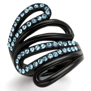 WildKlass Stainless Steel Ring IP Black Women Top Grade Crystal Sea Blue-WildKlass Jewelry