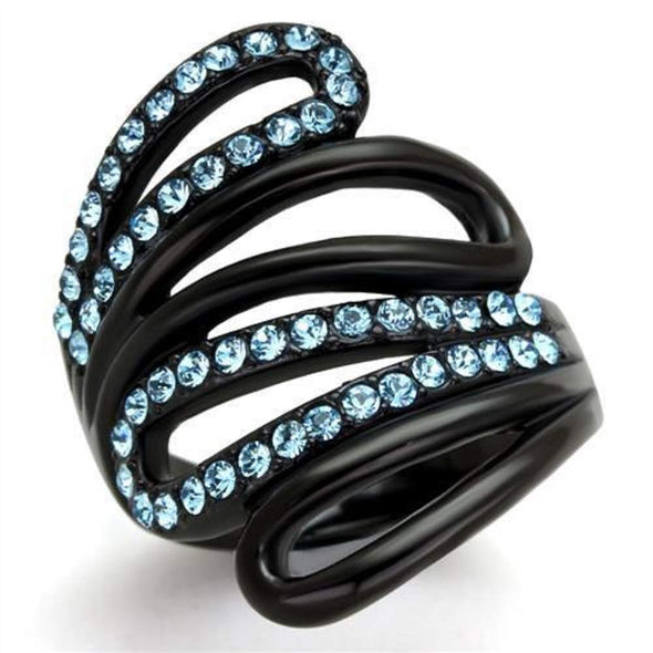 WildKlass Stainless Steel Ring IP Black Women Top Grade Crystal Sea Blue-WildKlass Jewelry