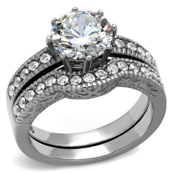 WildKlass Stainless Steel Ring High Polished Women AAA Grade CZ Clear-WildKlass Jewelry
