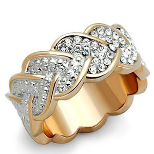 WildKlass Stainless Steel Ring Two-Tone IP Rose Gold Women with Heart on Top Grade Crystal Clear-WildKlass Jewelry