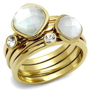 WildKlass Stainless Steel Ring IP Gold Women Synthetic White-WildKlass Jewelry