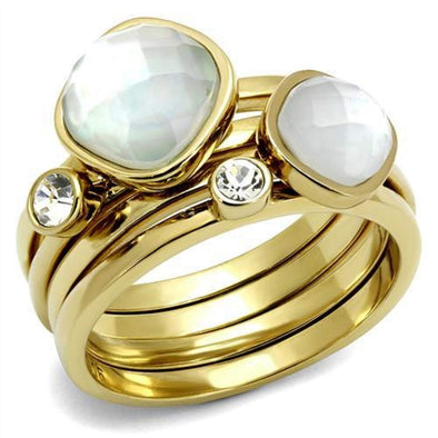 WildKlass Stainless Steel Ring IP Gold Women Synthetic White-WildKlass Jewelry