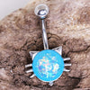 316L Stainless Steel Blue Synthetic Opal Kitty Cat WildKlass Navel Ring-WildKlass Jewelry