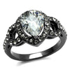 WildKlass Stainless Steel Ring IP Light Black (IP Gun) Women AAA Grade CZ Clear-WildKlass Jewelry