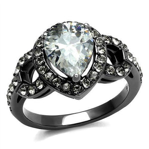 WildKlass Stainless Steel Ring IP Light Black (IP Gun) Women AAA Grade CZ Clear-WildKlass Jewelry