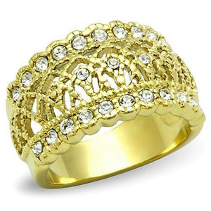WildKlass Stainless Steel Pave Ring IP Gold Women Top Grade Crystal Clear-WildKlass Jewelry