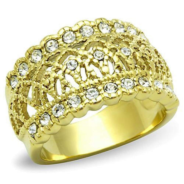 WildKlass Stainless Steel Pave Ring IP Gold Women Top Grade Crystal Clear-WildKlass Jewelry