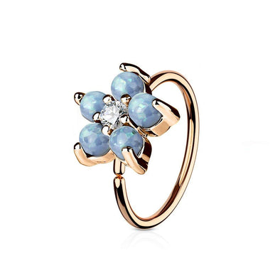 Rose Gold IP Plated Opal Glitter Set Flower Petals CZ Center 316L Surgical Steel WildKlass Hoop Ring for Nose & Ear Cartilage-WildKlass Jewelry