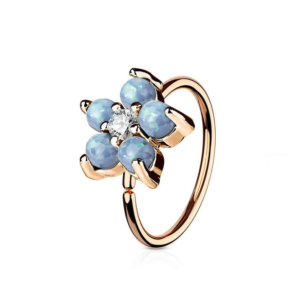 Rose Gold IP Plated Opal Glitter Set Flower Petals CZ Center 316L Surgical Steel WildKlass Hoop Ring for Nose & Ear Cartilage-WildKlass Jewelry