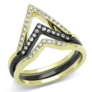 WildKlass Stainless Steel Ring IP Gold+ IP Black Women Top Grade Crystal Clear-WildKlass Jewelry