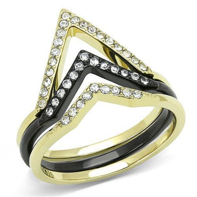 WildKlass Stainless Steel Ring IP Gold+ IP Black Women Top Grade Crystal Clear-WildKlass Jewelry
