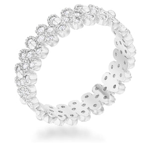 WildKlass 1ct CZ Rhodium Plated Textured Bezel Set Eternity Ring-WildKlass Jewelry