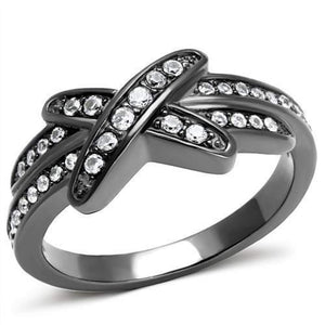 WildKlass Stainless Steel Ring IP Light Black (IP Gun) Women AAA Grade CZ Clear-WildKlass Jewelry