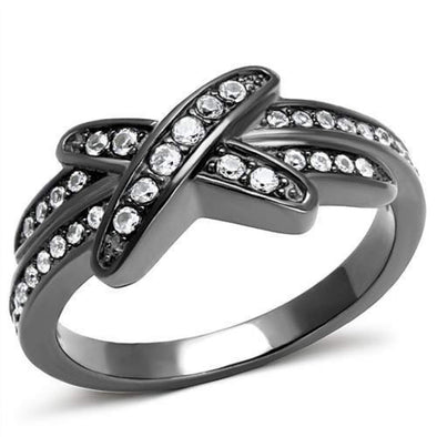 WildKlass Stainless Steel Ring IP Light Black (IP Gun) Women AAA Grade CZ Clear-WildKlass Jewelry