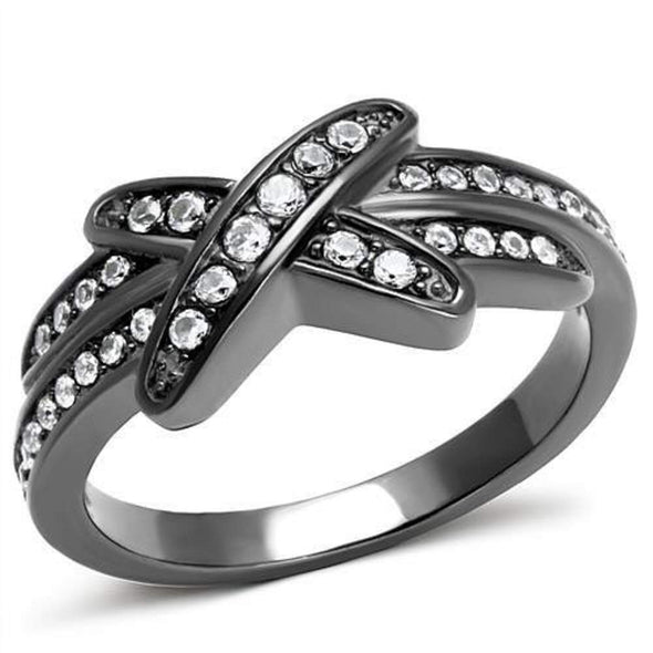 WildKlass Stainless Steel Ring IP Light Black (IP Gun) Women AAA Grade CZ Clear-WildKlass Jewelry