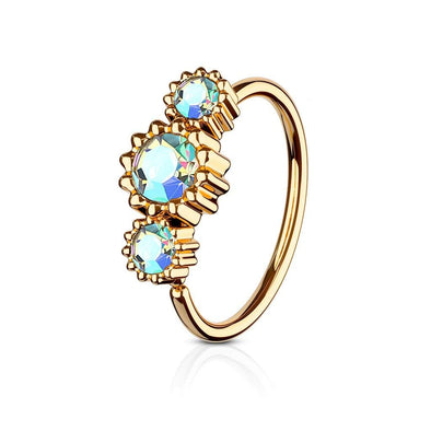 3 Round CZ Set Rose Gold IP Plated 316L Surgical Steel WildKlass Hoop Ring for Nose & Ear Cartilage-WildKlass Jewelry