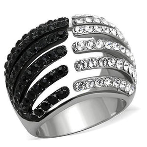 WildKlass Stainless Steel Ring Two-Tone IP Black Women Top Grade Crystal Jet and Black-WildKlass Jewelry