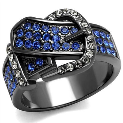 WildKlass Stainless Steel Ring IP Light Black (IP Gun) Women Top Grade Crystal Multi Color-WildKlass Jewelry