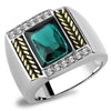 WildKlass Stainless Steel Ring Two-Tone IP Gold Men Synthetic Blue Zircon-WildKlass Jewelry