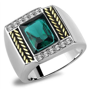 WildKlass Stainless Steel Ring Two-Tone IP Gold Men Synthetic Blue Zircon-WildKlass Jewelry