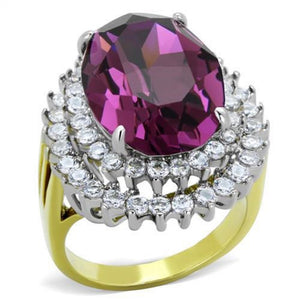 WildKlass Stainless Steel Ring Two-Tone IP Gold Women Top Grade Crystal Amethyst-WildKlass Jewelry