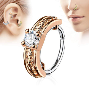 Prong Set CZ Centered Half Circle Top 316L Surgical Steel WildKlass Nose, Cartilage Hoop Rings-WildKlass Jewelry