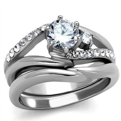 WildKlass Stainless Steel Ring High Polished (no Plating) Women AAA Grade CZ Clear-WildKlass Jewelry