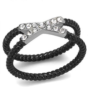 WildKlass Stainless Steel Ring Two-Tone IP Black Women Top Grade Crystal Clear-WildKlass Jewelry