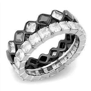 WildKlass Stainless Steel Ring Two-Tone IP Black Women AAA Grade CZ Black Diamond-WildKlass Jewelry