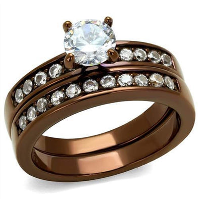 WildKlass Stainless Steel Ring IP Coffee Light Women AAA Grade CZ Clear-WildKlass Jewelry