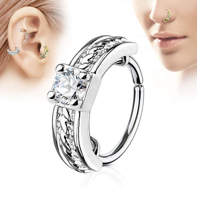 Prong Set CZ Centered Half Circle Top 316L Surgical Steel WildKlass Nose, Cartilage Hoop Rings-WildKlass Jewelry
