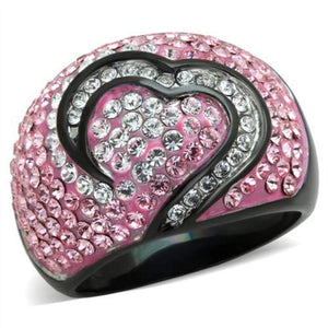 WildKlass Stainless Steel Ring Two-Tone IP Black Women Top Grade Crystal Light Rose-WildKlass Jewelry