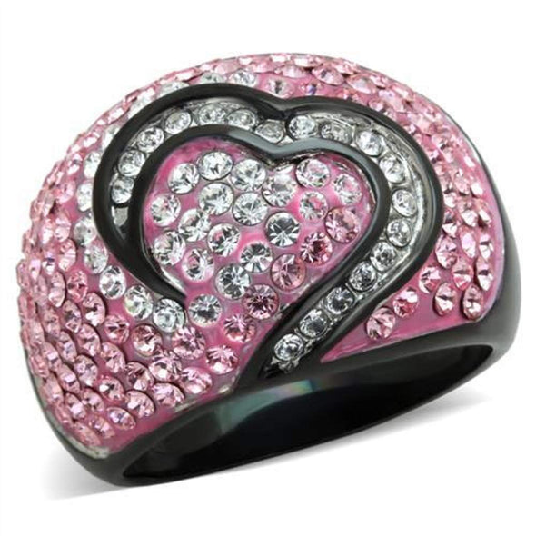 WildKlass Stainless Steel Ring Two-Tone IP Black Women Top Grade Crystal Light Rose-WildKlass Jewelry