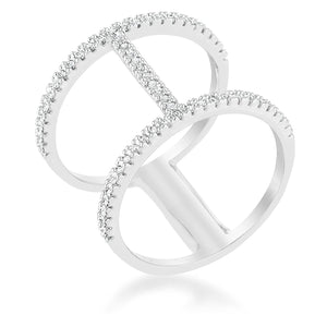 WildKlass 0.3ct CZ Rhodium Plated Open Contemporary Wide Ring-WildKlass Jewelry