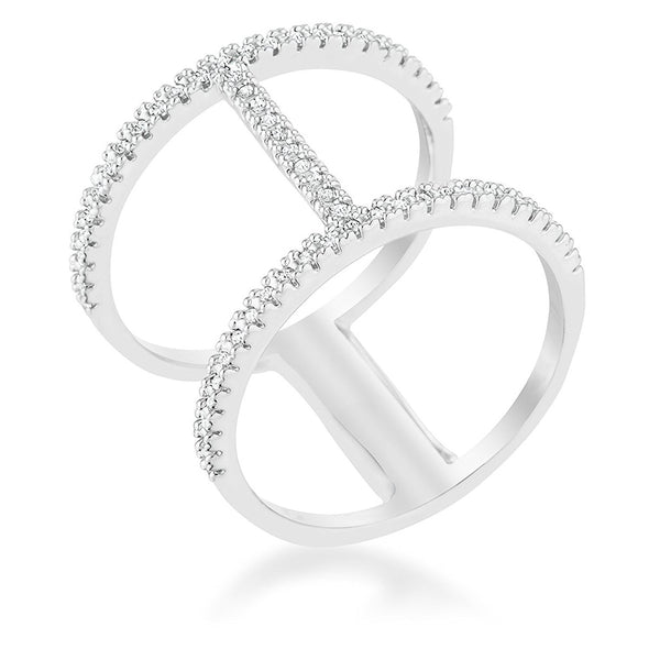 WildKlass 0.3ct CZ Rhodium Plated Open Contemporary Wide Ring-WildKlass Jewelry